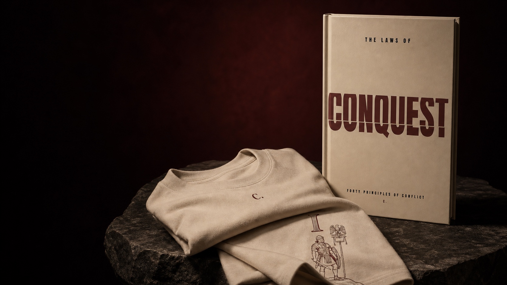 The Laws of Conquest beside a C. marked Salt tee and Law I back artwork